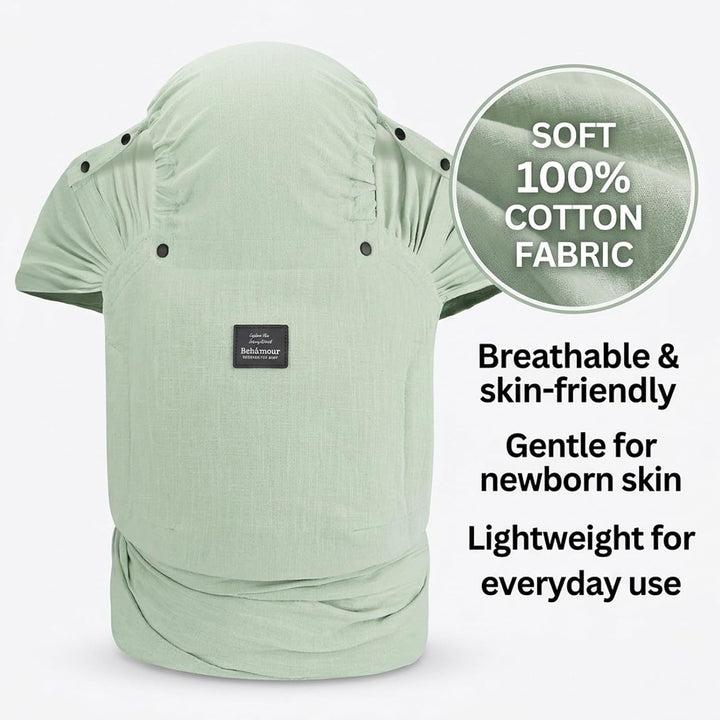 Bebamour Babytrage für Neugeborene, verstellbar, Einheitsgrösse, einfach anzulegen,Green, Green