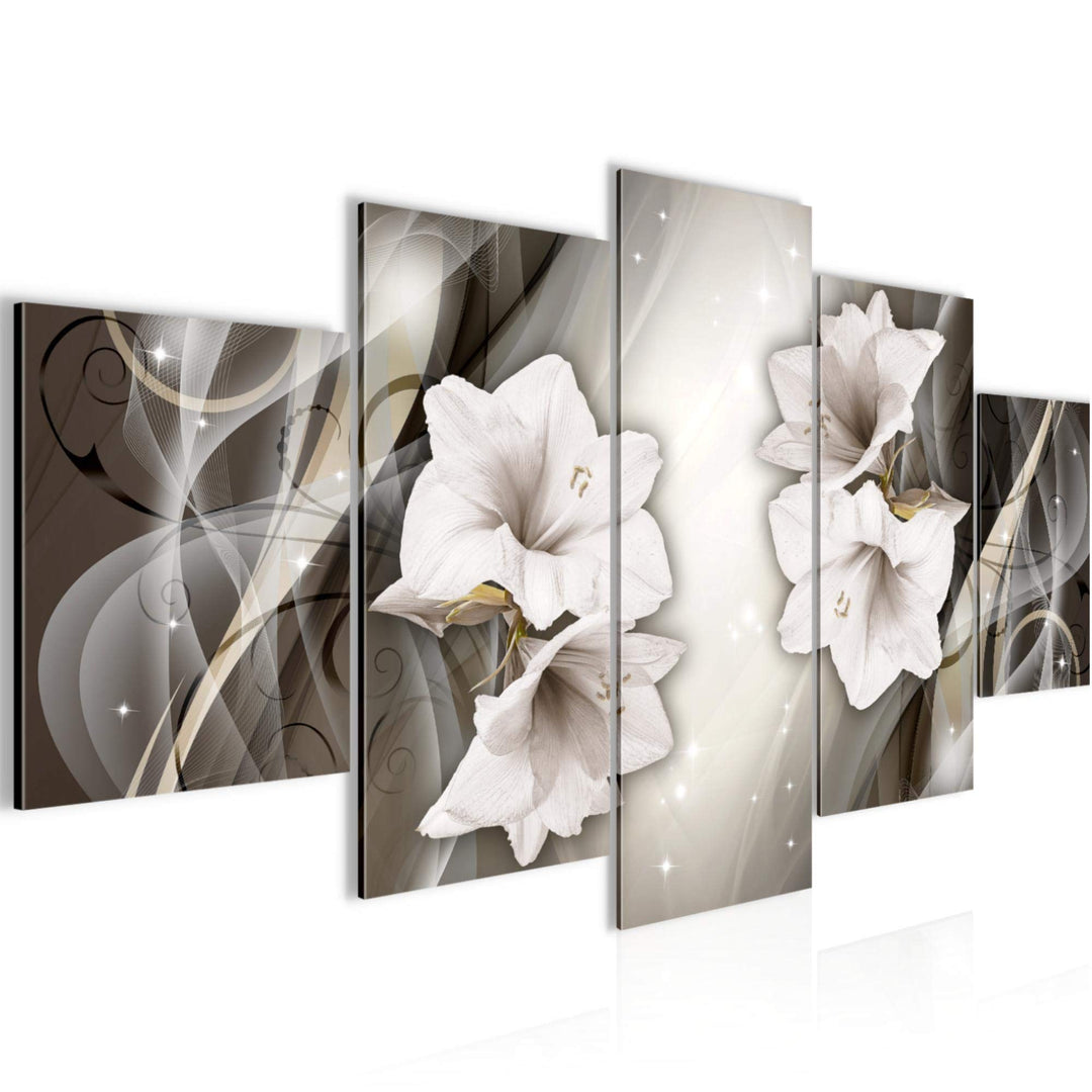 Runa Art Wandbilder Blumen Lilien 5 Teilig Bild auf Vlies Leinwand Deko Wohnzimmer Abstrakt Schwarz