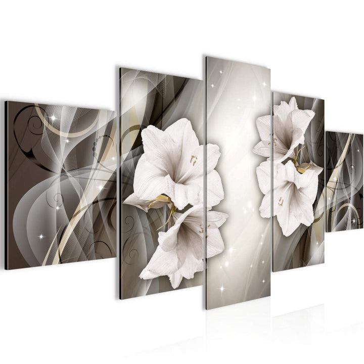 Runa Art Wandbilder Blumen Lilien 5 Teilig Bild auf Vlies Leinwand Deko Wohnzimmer Abstrakt Schwarz