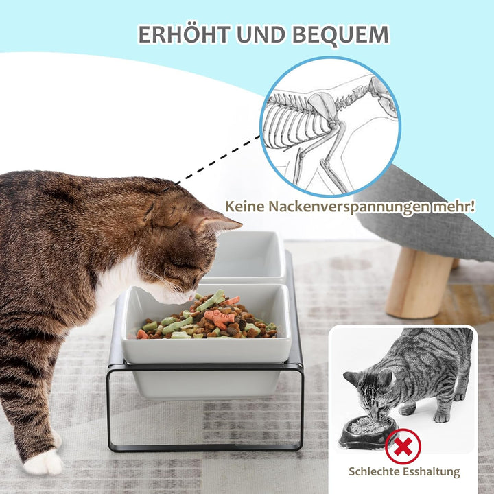 Futternapf Katze Hund Fressnapf Katze Katzennapf Erhöht mit Napf Ständer - Hundenapf Keramik - 2er K