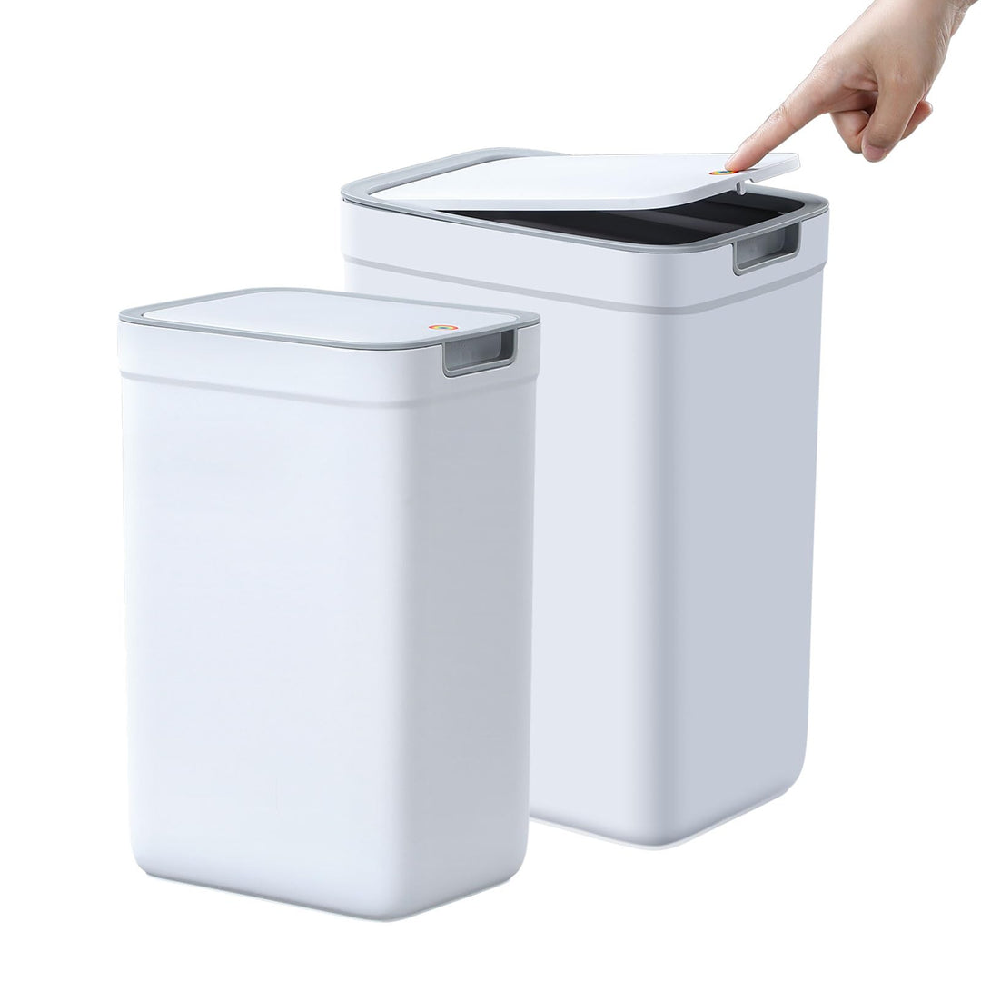 MOPUP Badezimmer-Mülleimer mit Deckel, 2er-Pack, 13,5 Liter + 9 Liter, schmaler Mülleimer, Druckknop