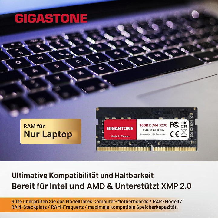 【DDR4 RAM Nur für Laptops】 GIGASTONE 32GB Kit (2x16GB) DDR4 3200MHz (2933/2666MHz) PC4-25600 CL22 1,