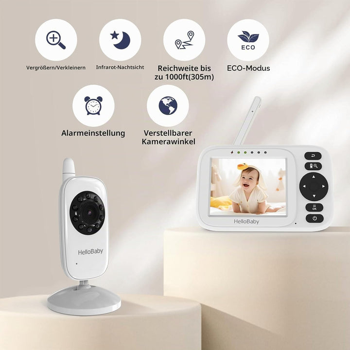 HelloBaby HB2438 Baby Monitor with Camera, Video Baby Monitor Without WiFi, 3.2 Inch Screen, Wired C