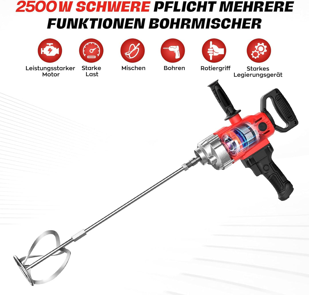 Neu 2-in-1 Bohren Rührwerk Set IMAYCC 2500W Elektrischer Tragbarer Betonmischer 20A für Bohren und M