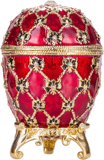 Fabergé-Stil Krönungs Ei/Schmuckkästchen mit Kutsche 10 cm rot