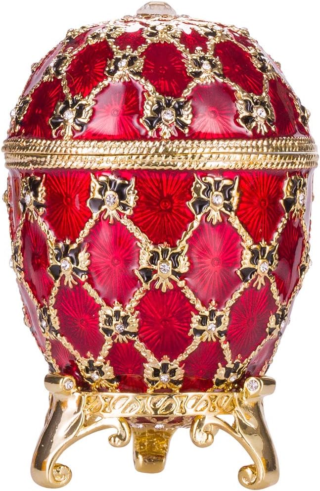 Fabergé-Stil Krönungs Ei/Schmuckkästchen mit Kutsche 10 cm rot