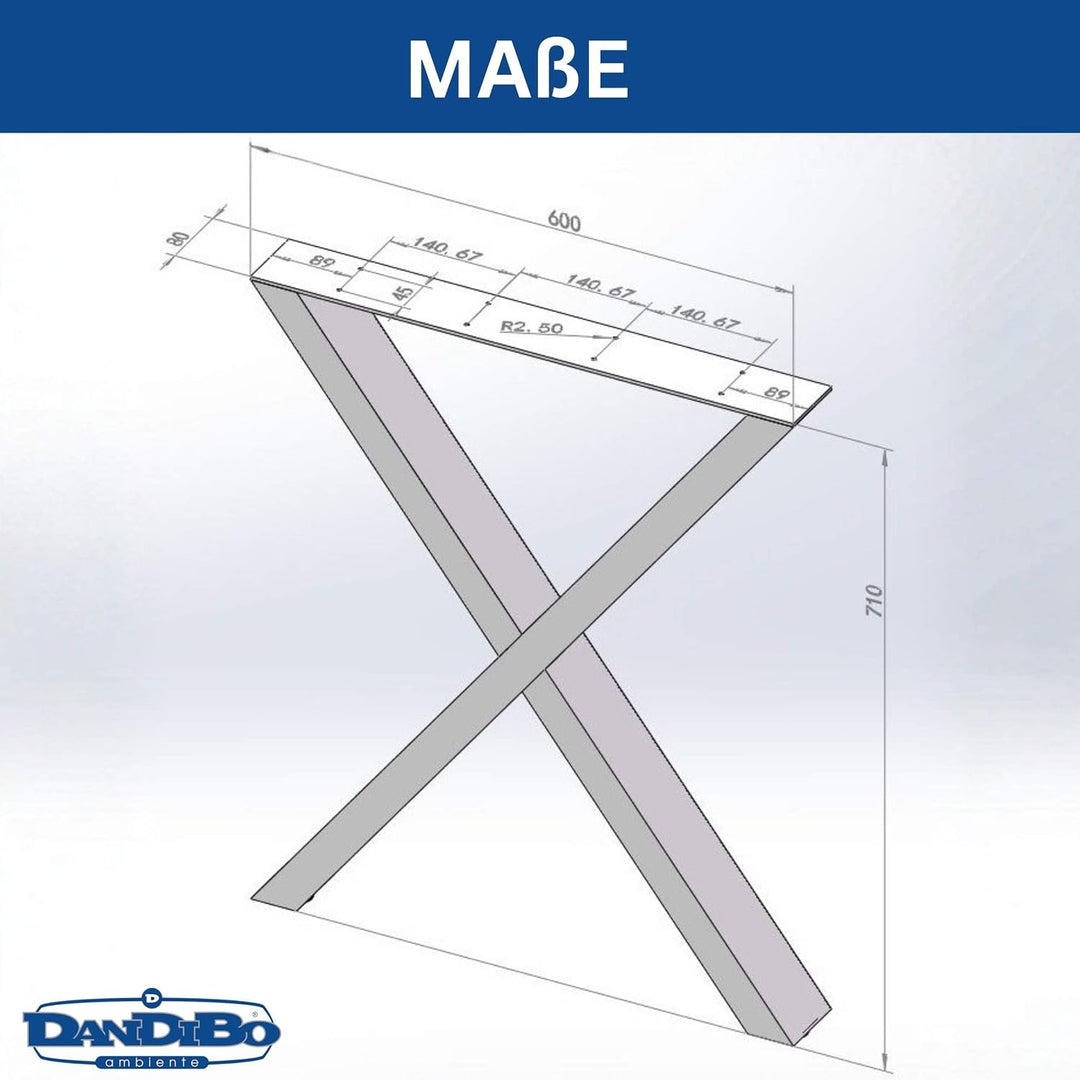 DanDiBo 2X Tischbeine Edelstahl 72 x 60 cm Tischgestell Höhenverstellbar 96676 Tischfüsse Möbelfüsse