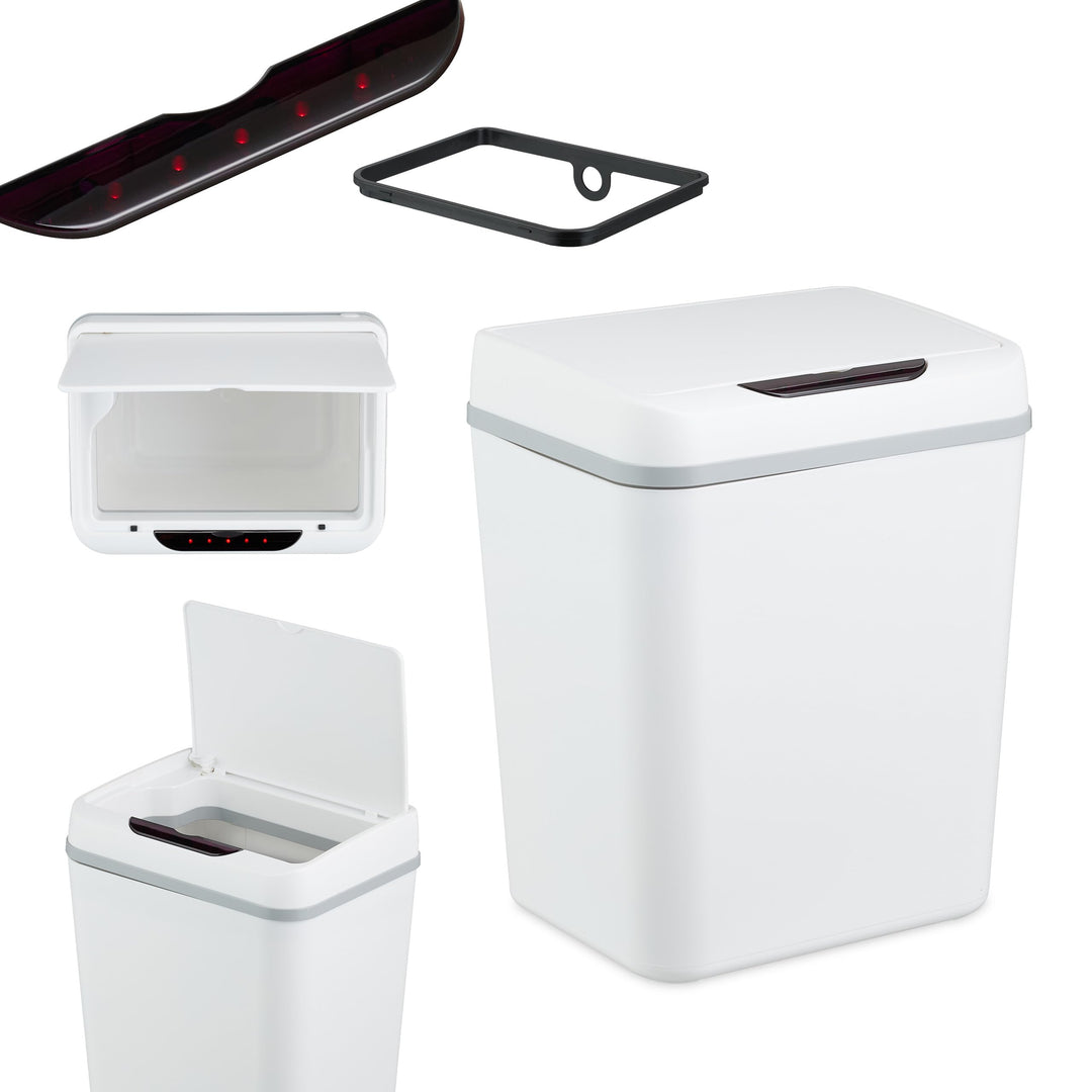 Relaxdays Mülleimer Bad, mit Sensor, 9 Liter, elektrischer Deckel, Müllbeutelhalter, Badezimmereimer