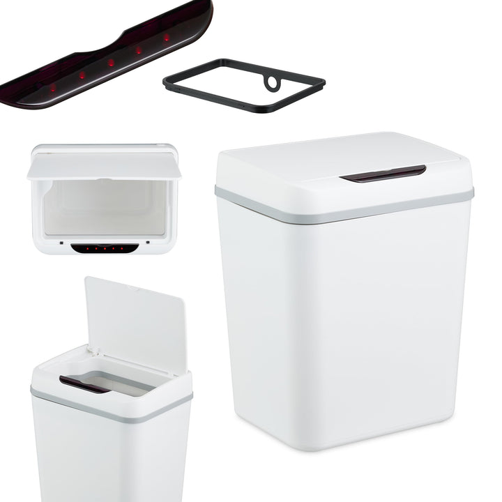 Relaxdays Mülleimer Bad, mit Sensor, 9 Liter, elektrischer Deckel, Müllbeutelhalter, Badezimmereimer