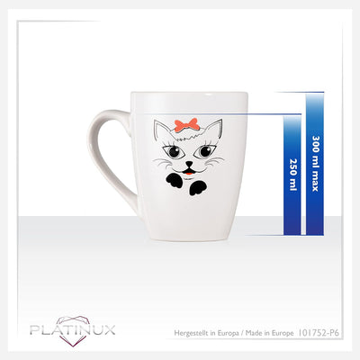 PLATINUX Kaffeetassen mit Griff Set 6 Teilig mit Katzen Motiv 250ml Teetasse Tasse Kaffeebecher Teeb