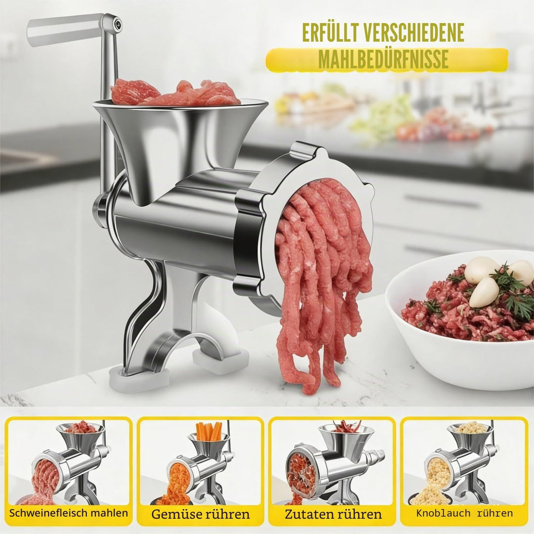 Edelstahl Handfleischwolf mit Wurstfüller – Manueller Fleischwolf für Haushalt, Multifunktions-Wolf