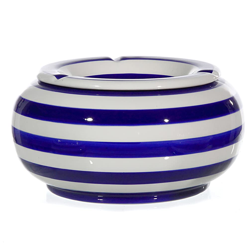 Sturmaschenbecher Ø 23 cm Windaschenbecher Keramik XXL Aschenbecher (Blaue Streifen Gross)