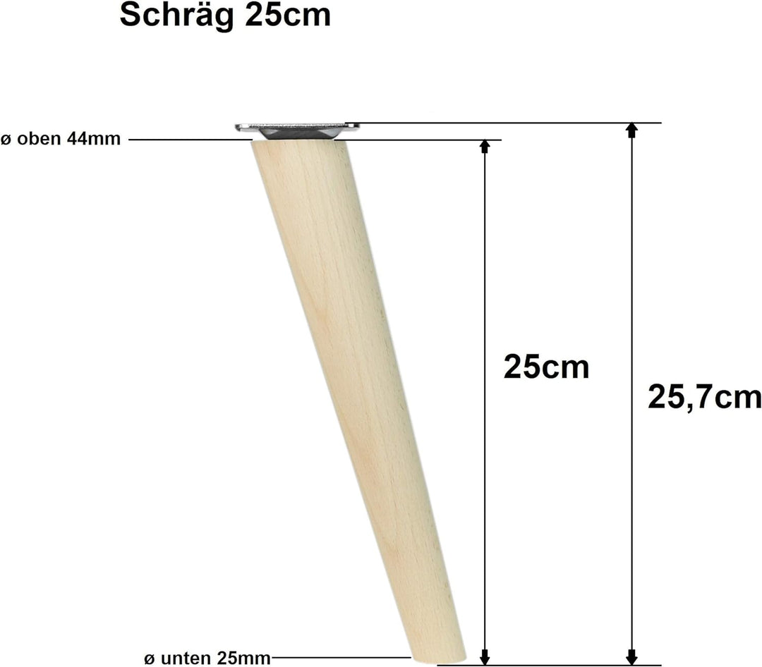 Prima Online 4X Holzfüsse Möbelfüsse Sofafüsse Buche Holzbeine schräg Länge 25cm Buche Holz Oberfläc