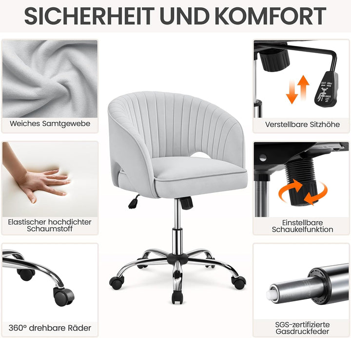 Yaheetech Bürostuhl mit Samtbezug, Ergonomischer Schreibtischstuhl mit Armlehnen, Drehstuhl mit Roll