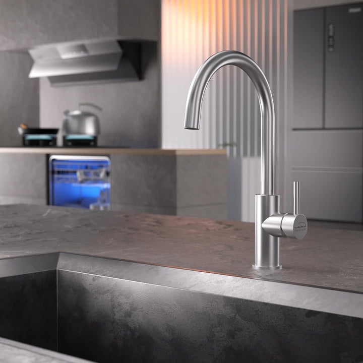 Edel & Bach hochwertiger Küchenarmatur, Wasserhahn aus SUS304 Edelstahl mit hohem Bogen, 360° schwen