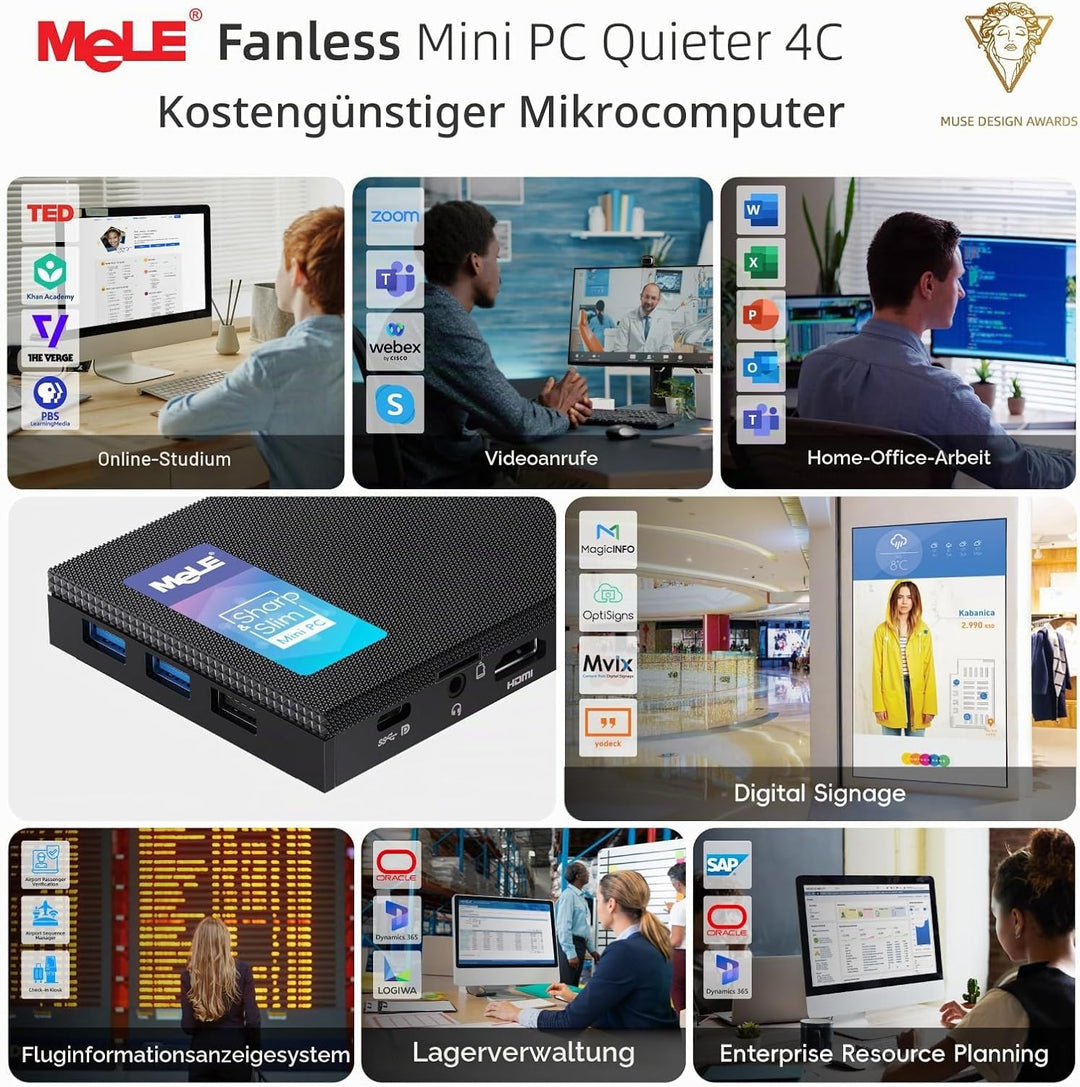 MeLE Quieter 4C Mini-PC, N150 16GB 512GB, with Windows 11 Pro 4K HDMI USBC | N150 bis zu 3.6GHz, 16G