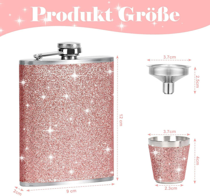 Flachmann Edelstahl und Trichter Klein Becher Rosa Schnapsbecher mit 2 Stück Schnapsglas Edelstahl S