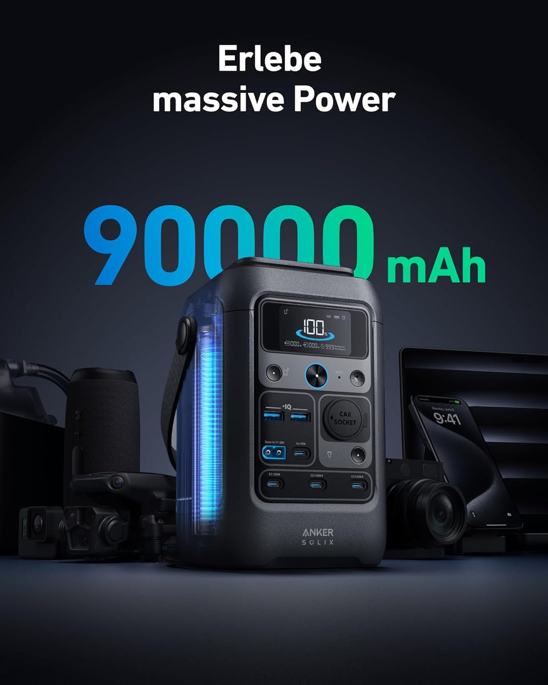 Anker SOLIX C300X DC Tragbare Powerstation, 288Wh LiFePO4-Akku, 300W Solargenerator, für Outdoor, Ca