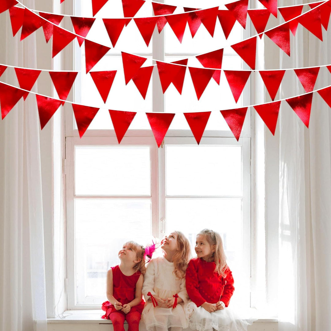 32Fuss Rote Stoff-Dreiecksbanner-Flagge Doppelseitig Metallisch Holografischer Wimpel Wimpelkette Gi