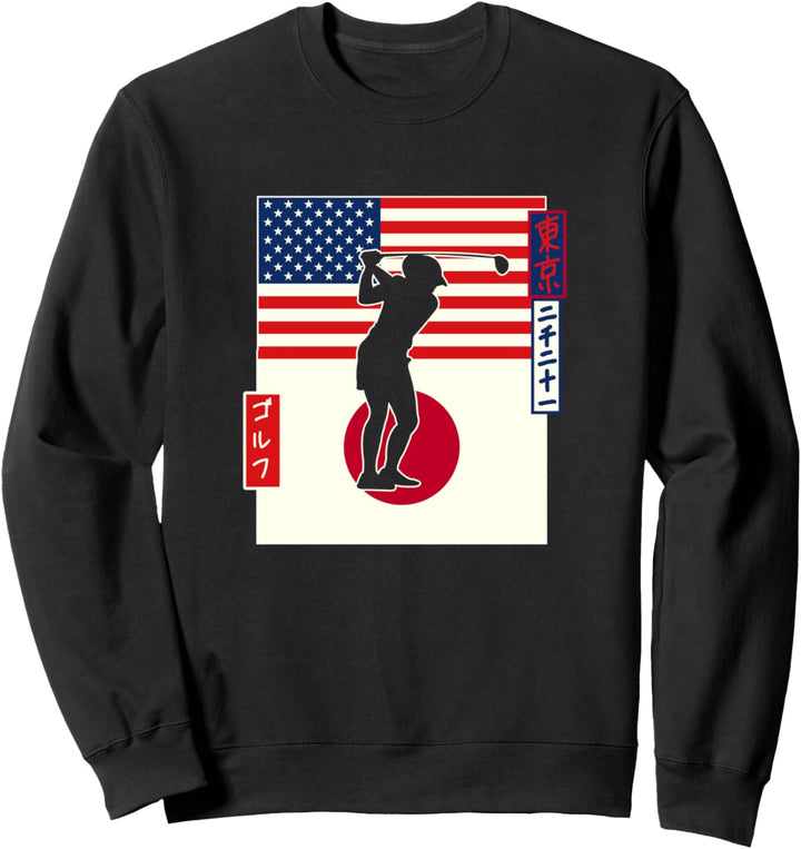 Golfschwung USA & Japan Flagge Kanji Japanisches Katakana Sweatshirt