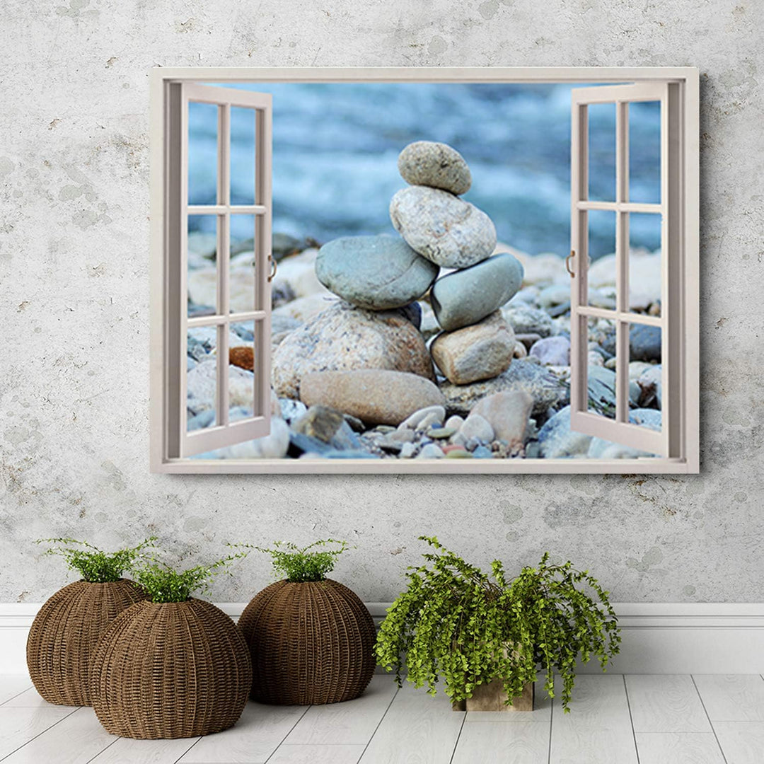Leinwandbild XXL 3D Illusion Wandbild Kunst Steine Blau 120x80 cm Leinwandbild 120x80 cm Blau_i, Lei