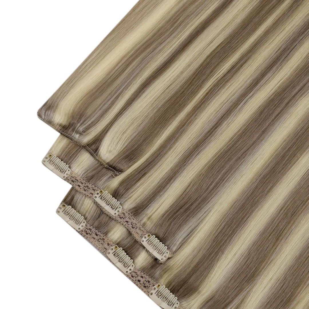 YoungSee Clip in Extensions Echthaar Hellbraun Clip in Extensions Braun Blond Echthaar Extensions Cl