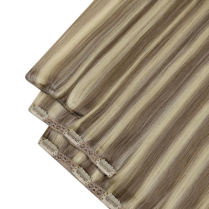 YoungSee Clip in Extensions Echthaar Hellbraun Clip in Extensions Braun Blond Echthaar Extensions Cl