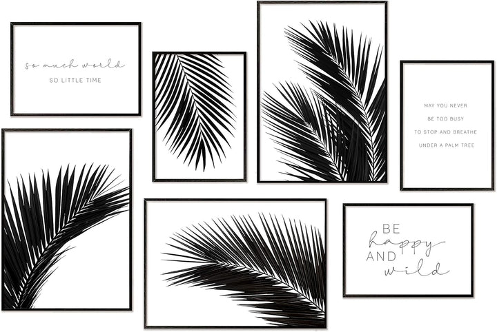 Hyggelig Home Premium Poster Set - 7 harmonische Bilder Palme schwarz weiss - Set Palmenblatt- mit R
