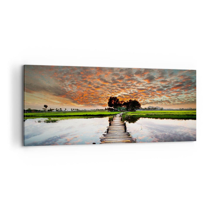 Wandbilder Dekoration Wohnzimmer Asien brücke see natur Panorama Bilder auf Leinwand 120x50cm Leinwa