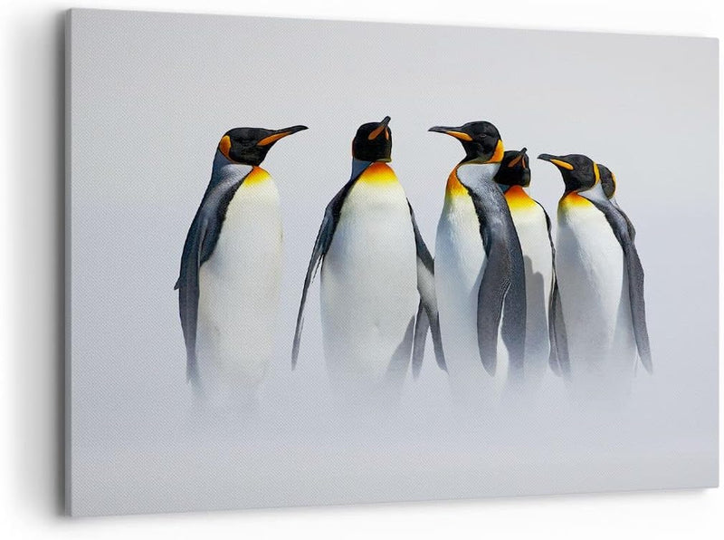 Bilder auf Leinwand 100x70cm Leinwandbild Pinguine Winter Schnee Spaziergang Gross Wanddeko Bild Sch