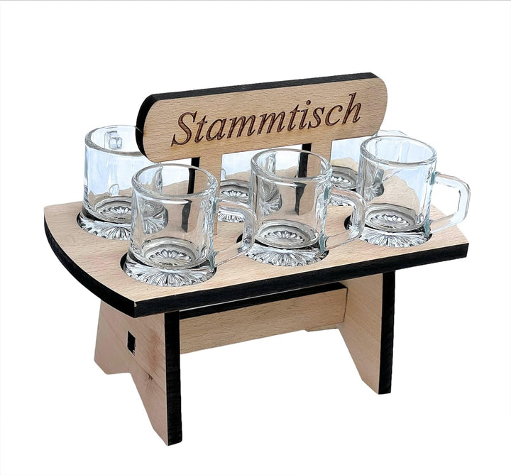 DanDiBo Schnapsbrett 20 cm mit Gravur Stammtisch mit 6 Gläser Schnapslatte Schnapsleiste