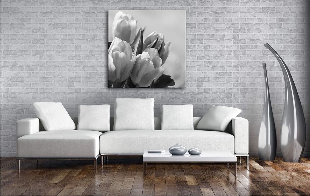 deyoli edle Tulpen Format: 60x60 Effekt: Schwarz&Weiss als Leinwandbild, Motiv fertig gerahmt auf Ec