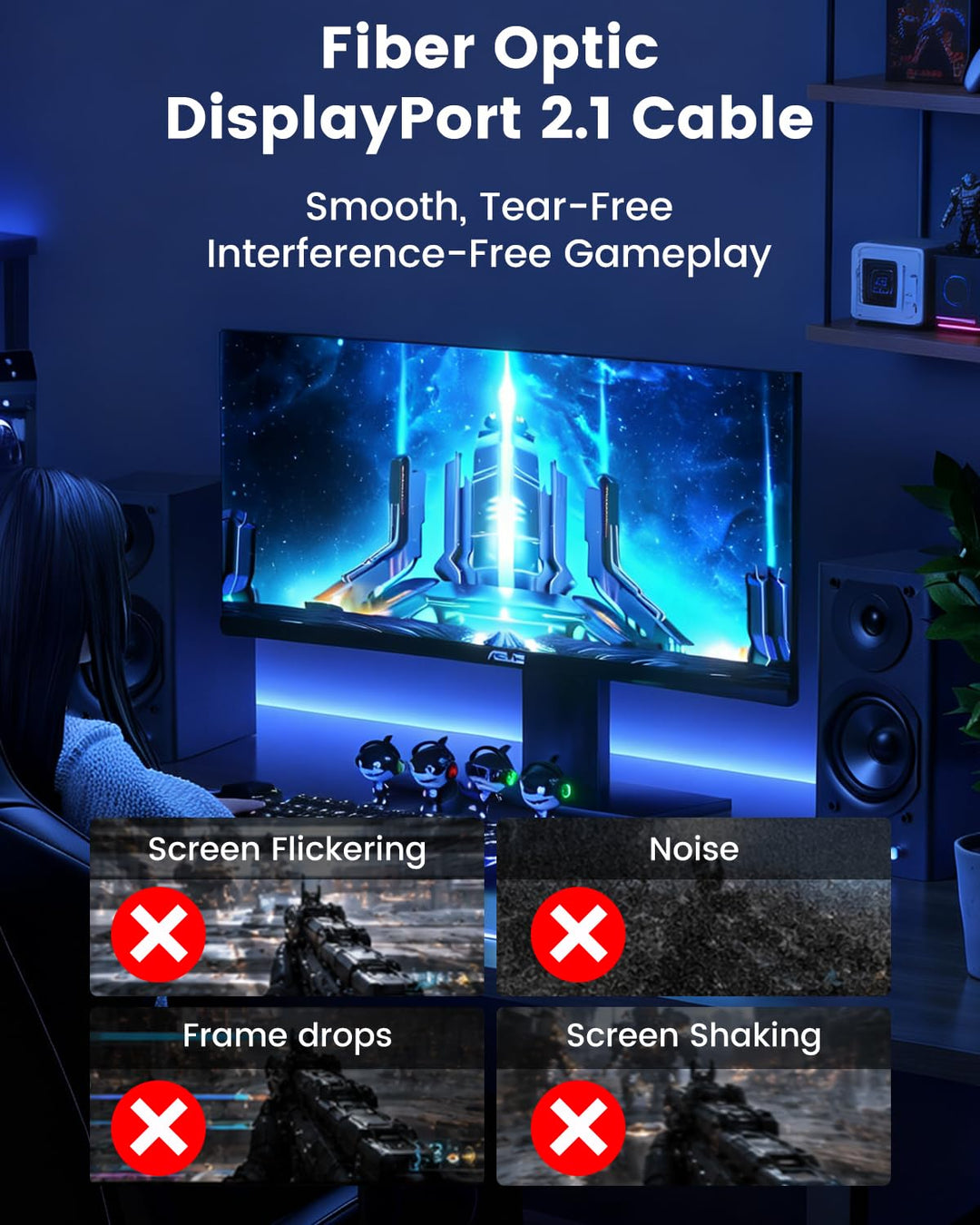 16K Glasfaser DisplayPort 2.1 Kabel 5M, DP 2.1 Kabel [16K@30Hz, 8K@60Hz, 4K@240Hz] 40Gbps Display Po