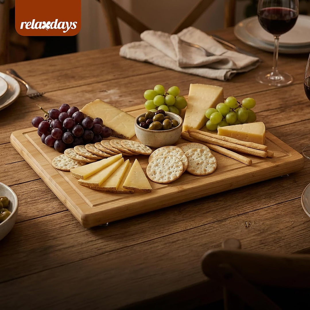 Relaxdays Schneidebrett Bambus, antibakteriell, Saftrille, Küchenbrett oder Herdabdeckung, HBT: 2 x