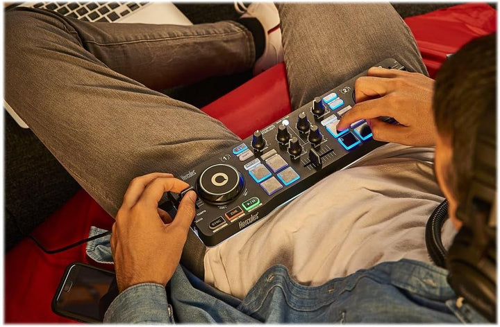 Hercules DJControl Starlight - Tragbarer 2-Deck DJ-USB-Controller mit 8 Pads, Serato DJ Lite Softwar