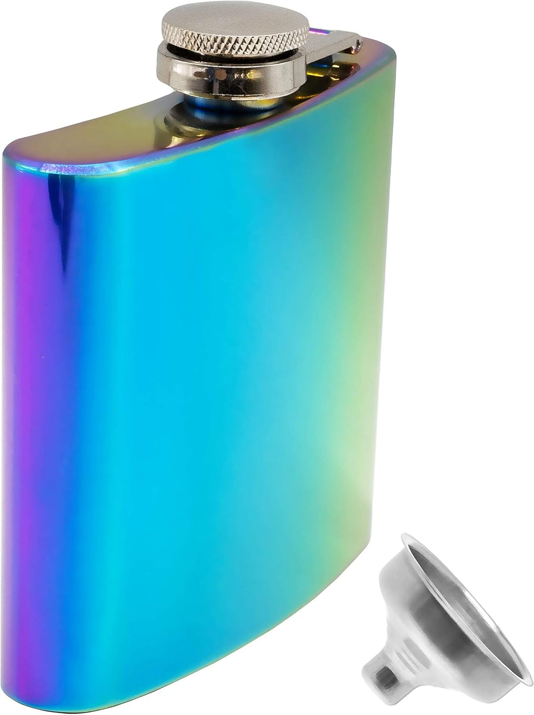Edelstahl Flachmann, 175ml, Regenbogen Effektlack-Design, verspiegelt, in Geschenkbox