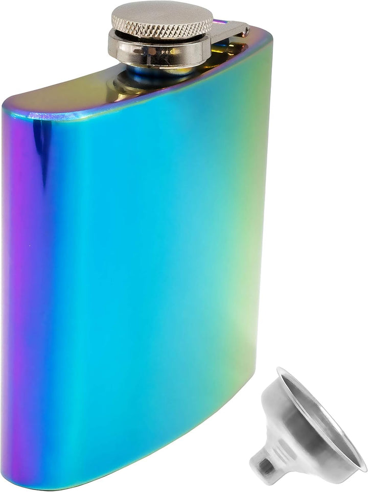 Edelstahl Flachmann, 175ml, Regenbogen Effektlack-Design, verspiegelt, in Geschenkbox