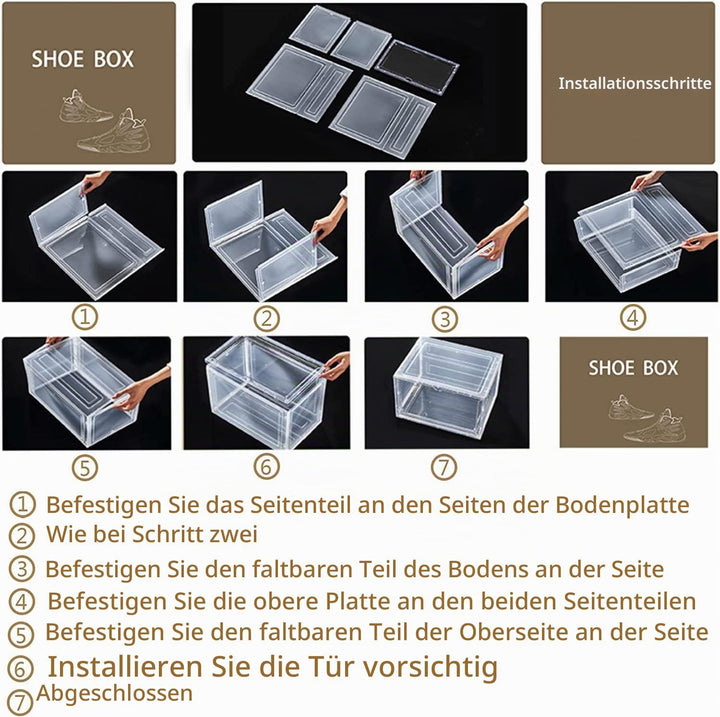 Schuhbox, Transparente Stapelbare Schuh Boxen, Faltbar Durchsichtige Schuhboxen Schuhschrank Aufbewa