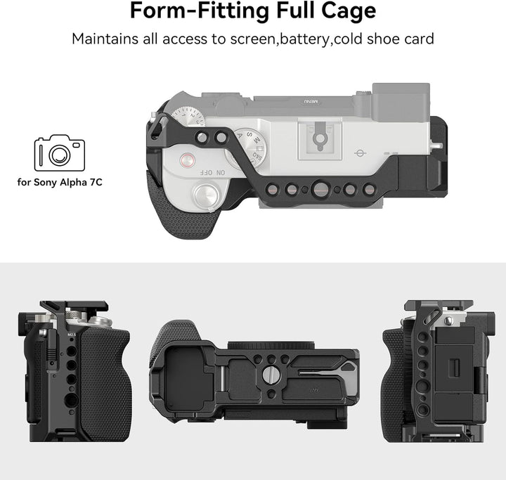 SMALLRIG Full Cage für Sony A7C, Käfig mit Silikon Griff und Cold Shoe Mount - 3212B