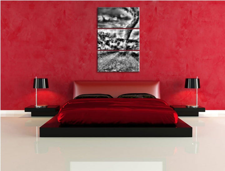 Pixxprint Tornado als Leinwandbild/Grösse: 3 Teilig (120x80) cm/Wandbild/Kunstdruck/fertig bespannt