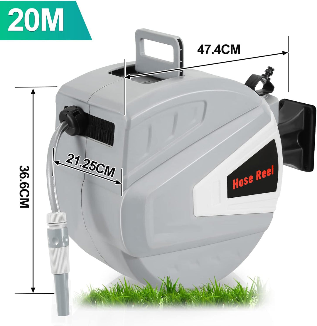 Versenkbarer Schlauchtrommel, 20+2m Schlauchaufroller Wasser mit Wandhalterung, Gartenschlauch autom
