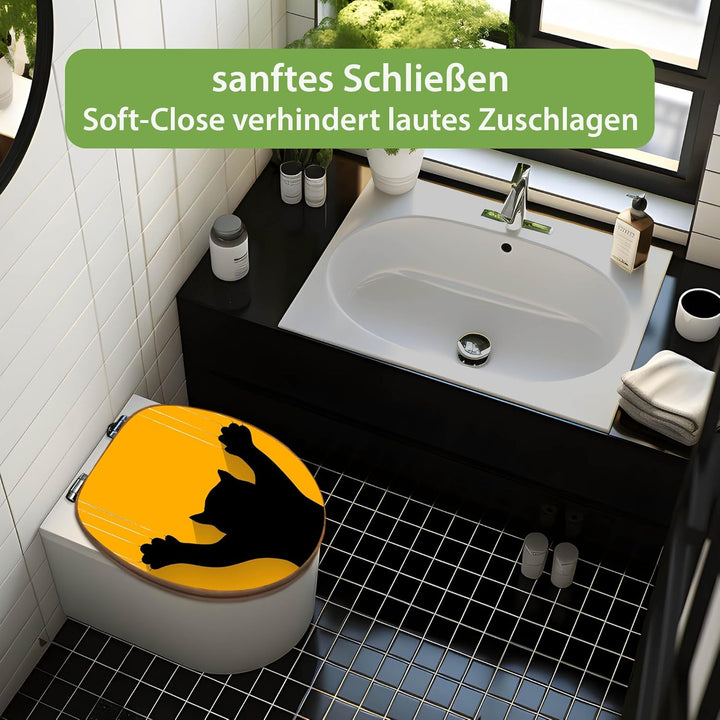 banjado Design WC Sitz Bambus Absenkautomatik 45,8x37,5cm - Toilettendeckel mit Absenkautomatik Holz