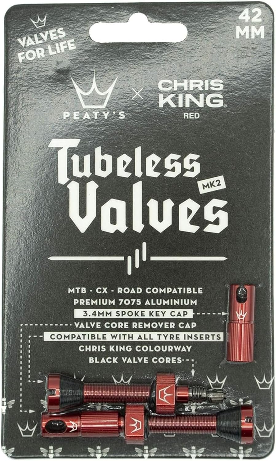 Peaty's XChris King (MK2) schlauchlose Ventile - Fahrradreifenventile 42mm rot, 42mm rot