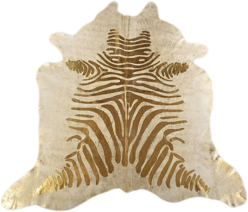 Generisch Kuhfell Stierfell Teppich Zebra Gold Devore ca. 200 x 170 cm aus Brasilien Kuhfell mit Zeb