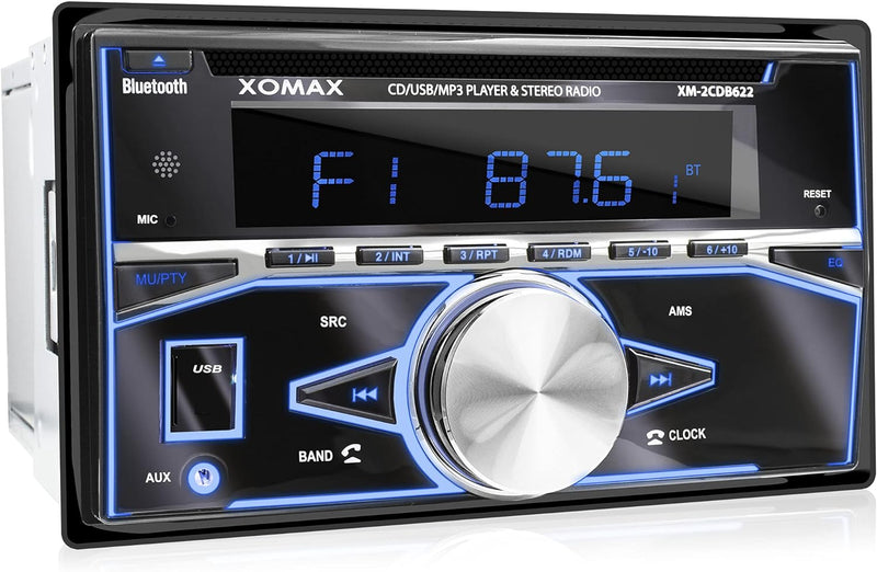 XOMAX XM-2CDB622 Autoradio mit CD-Player, Bluetooth, RDS Radio Tuner, 7 Farben einstellbar (Rot, Bla