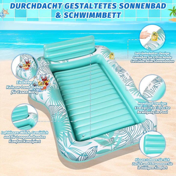 Charmofun Luftmatratze Tanning Pool Gross, 210 * 155 cm Doppelte Deluxe Aufblasbarer Sonnenpool mit