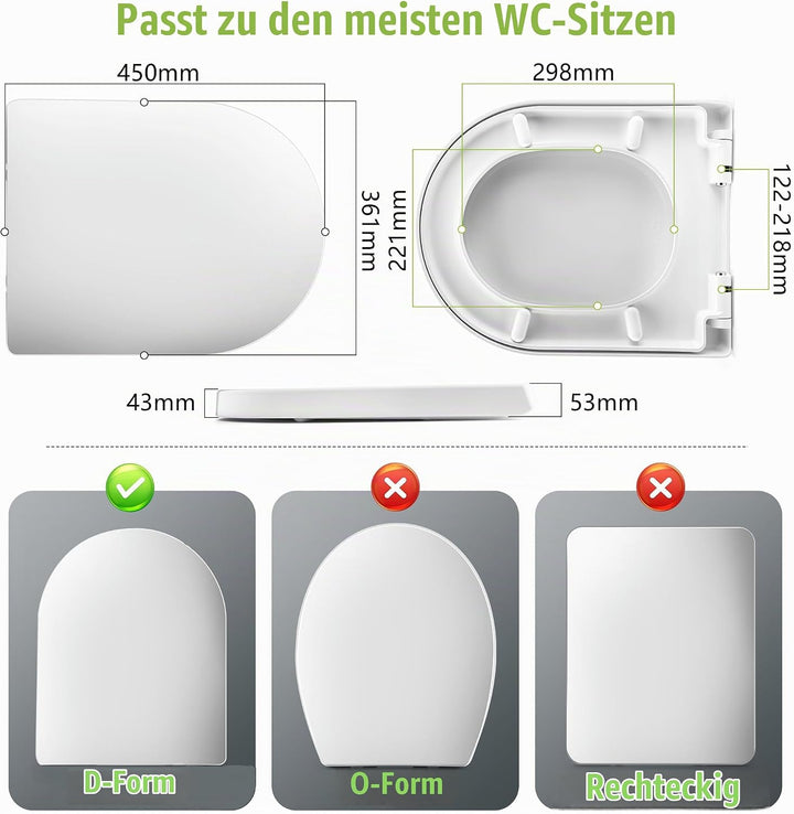 Himimi Toilettendeckel mit Absenkautomatik, Quick-Release &amp; einfacher Montage, PP D-Form WC-Sitz mit