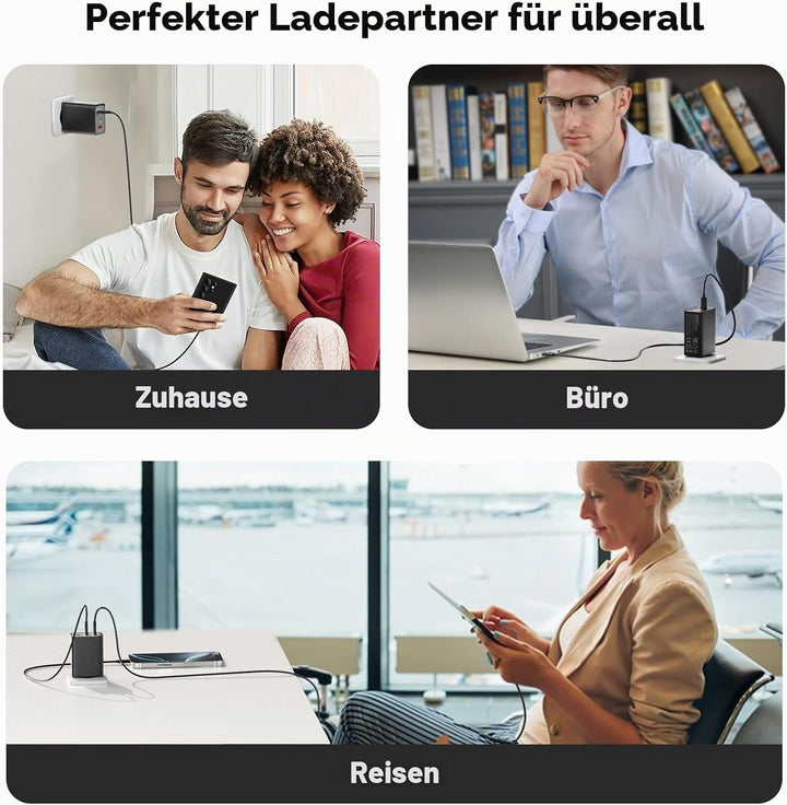 USB C Ladegerät 65W, 3-Port【2 USB C+1 USB A】USB-C Netzteil PPS Schnellladegerät PD+QC Charger kompat