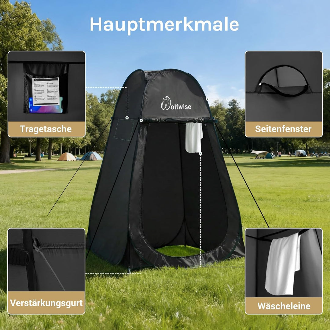 WolfWise Pop-Up Duschzelt Camping & Umkleidezelt – Kompakt & Leicht 2kg mit Tasche, Schneller Aufbau