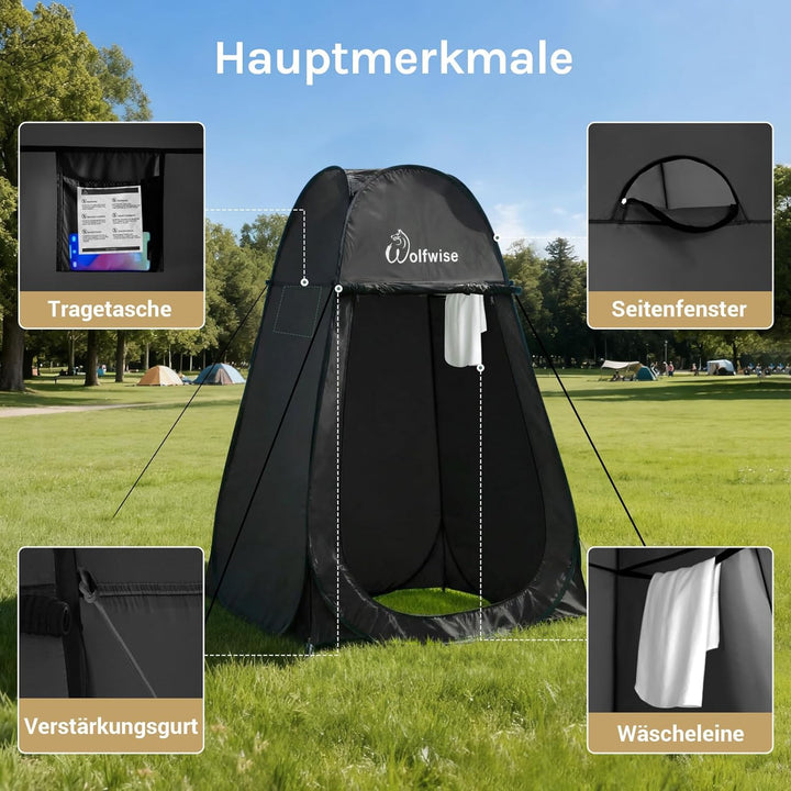 WolfWise Pop-Up Duschzelt Camping & Umkleidezelt – Kompakt & Leicht 2kg mit Tasche, Schneller Aufbau